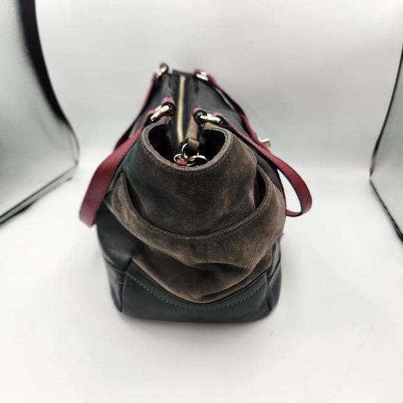 Coach Tote Bag Black Red Leather Suede F24693 Large Shoulder - Picture 4 of 16